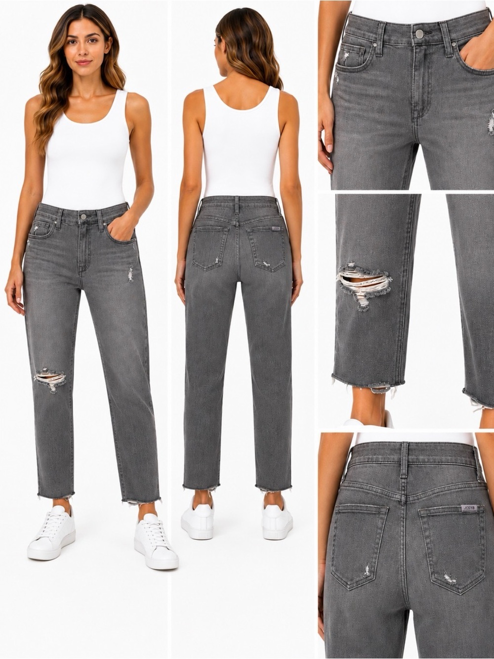 Joe's Jeans Gray Cropped High-Rise Distressed Ankle Jeans frayed
